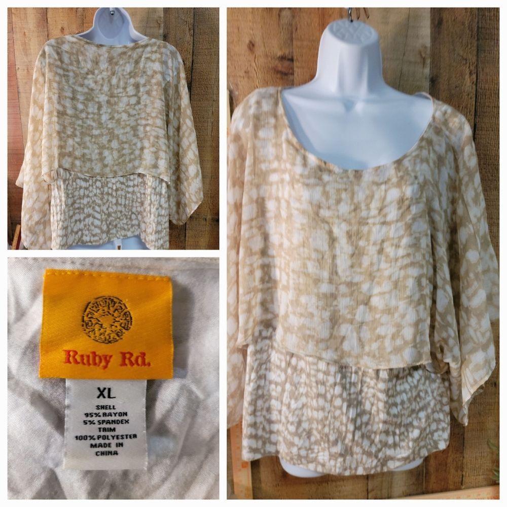 Brown and White Flowy Blouson Top